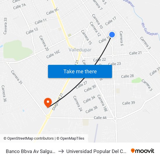 Banco Bbva Av Salguero to Universidad Popular Del Cesar map