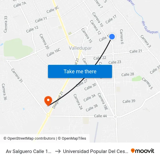Av Salguero Calle 19c to Universidad Popular Del Cesar map
