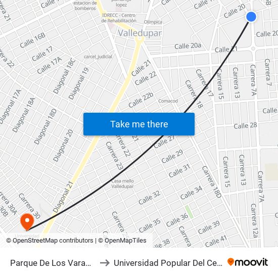 Parque De Los Varados to Universidad Popular Del Cesar map