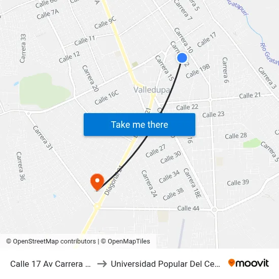Calle 17 Av Carrera 12 to Universidad Popular Del Cesar map