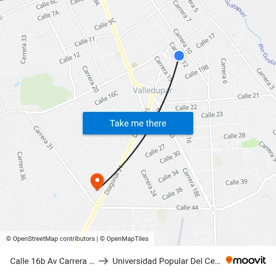 Calle 16b  Av Carrera 12 to Universidad Popular Del Cesar map