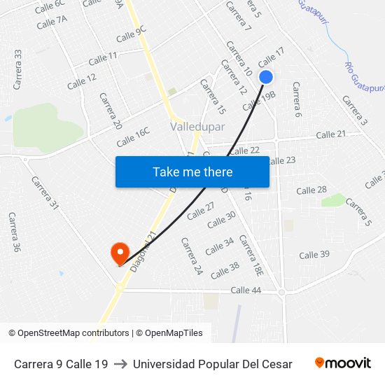 Carrera 9 Calle 19 to Universidad Popular Del Cesar map