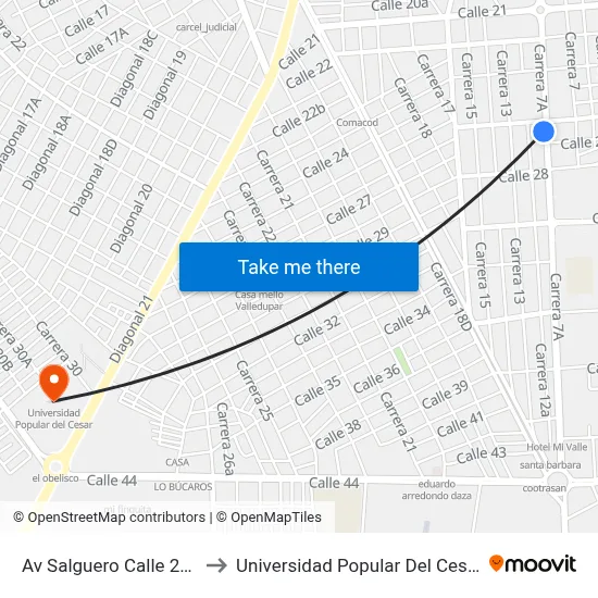 Av Salguero Calle 25a to Universidad Popular Del Cesar map