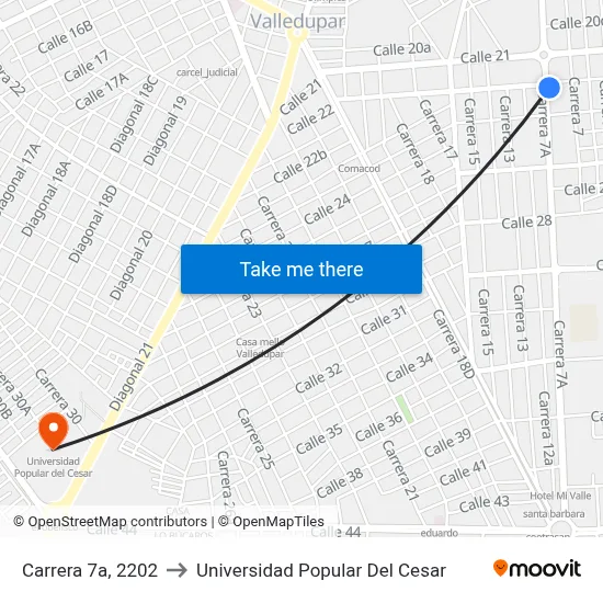 Carrera 7a, 2202 to Universidad Popular Del Cesar map