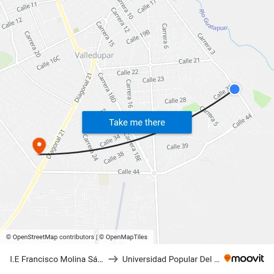 I.E Francisco Molina Sánchez to Universidad Popular Del Cesar map