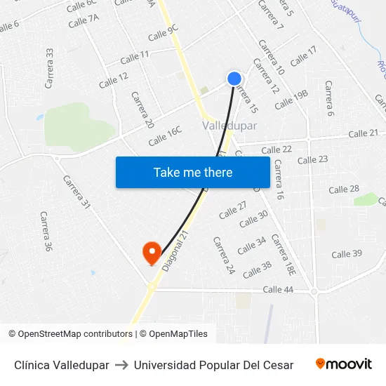 Clínica Valledupar to Universidad Popular Del Cesar map