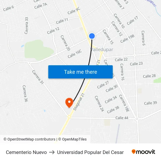 Cementerio Nuevo to Universidad Popular Del Cesar map