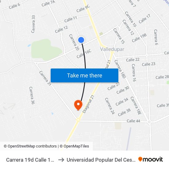 Carrera 19d Calle 14c to Universidad Popular Del Cesar map
