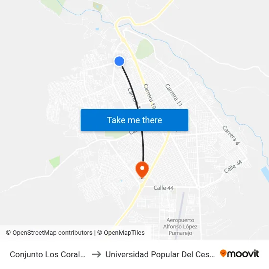 Conjunto Los Corales to Universidad Popular Del Cesar map