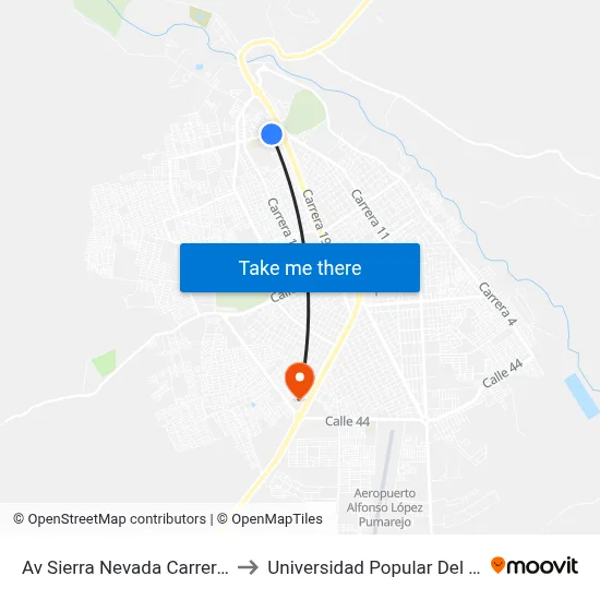 Av Sierra Nevada Carrera 19a to Universidad Popular Del Cesar map