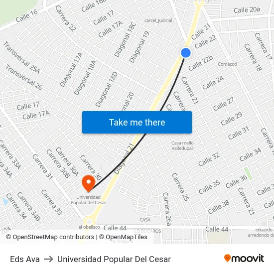 Eds Ava to Universidad Popular Del Cesar map