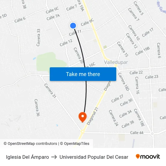 Iglesia Del Ámparo to Universidad Popular Del Cesar map