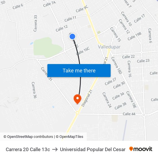 Carrera 20 Calle 13c to Universidad Popular Del Cesar map