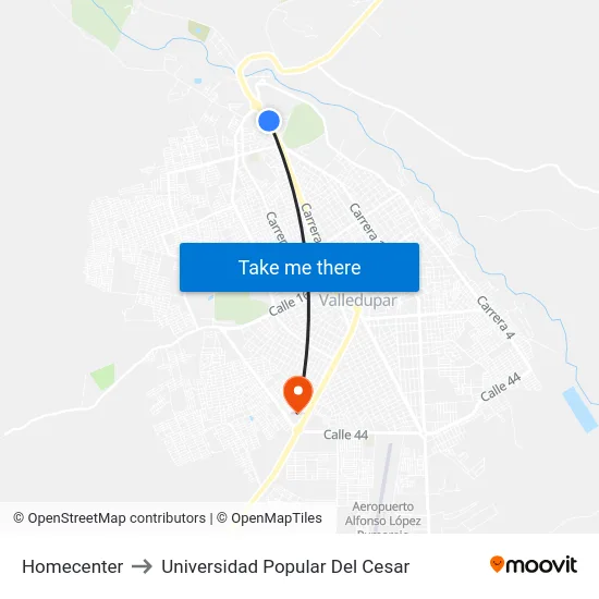Homecenter to Universidad Popular Del Cesar map