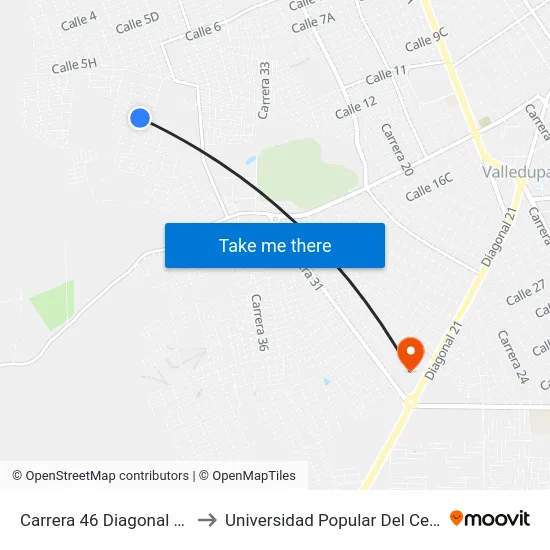 Carrera 46 Diagonal 11f to Universidad Popular Del Cesar map