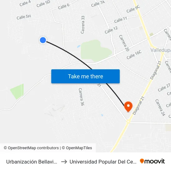 Urbanización Bellavista to Universidad Popular Del Cesar map