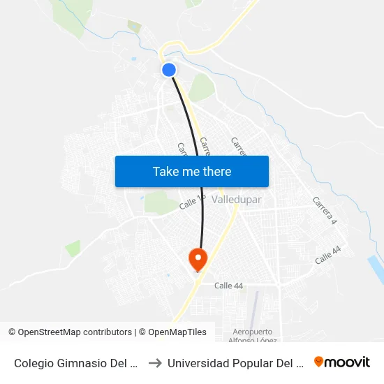 Colegio Gimnasio Del Norte to Universidad Popular Del Cesar map