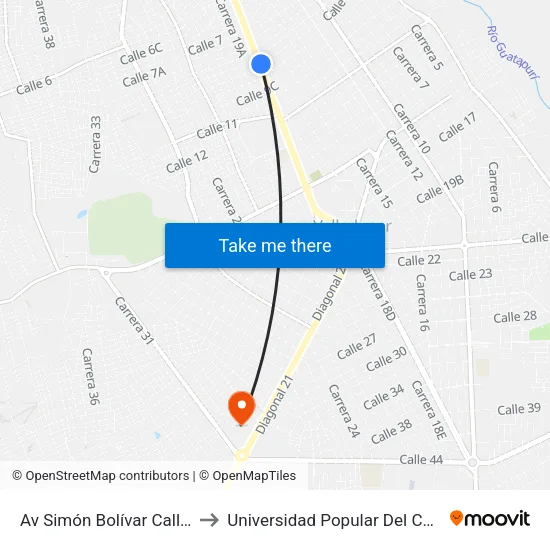 Av Simón Bolívar Calle 9 to Universidad Popular Del Cesar map