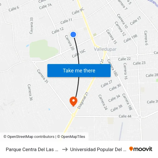 Parque Centra Del Las Flores to Universidad Popular Del Cesar map
