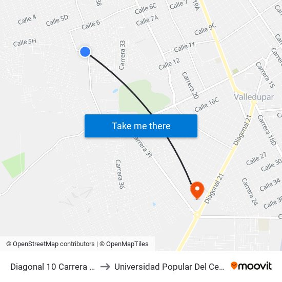 Diagonal 10 Carrera 42 to Universidad Popular Del Cesar map