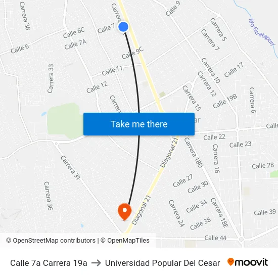 Calle 7a Carrera 19a to Universidad Popular Del Cesar map