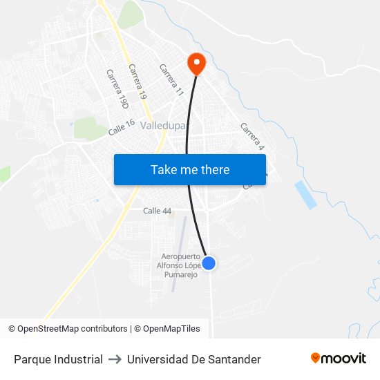 Parque Industrial to Universidad De Santander map