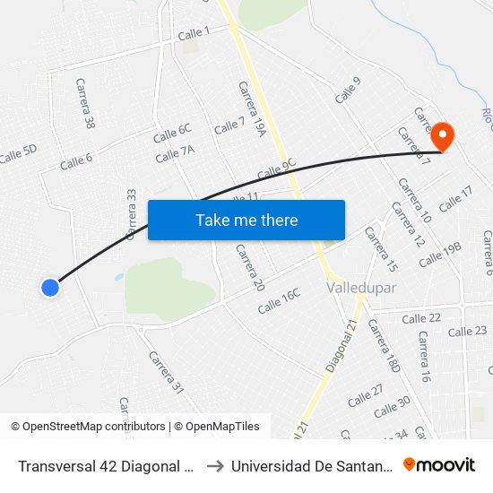 Transversal 42 Diagonal 12c to Universidad De Santander map