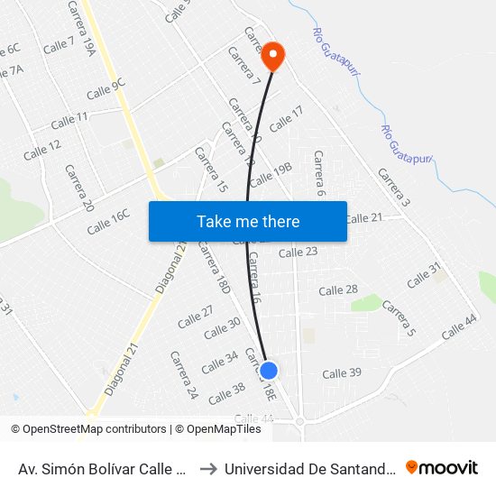 Av. Simón Bolívar Calle 38 to Universidad De Santander map