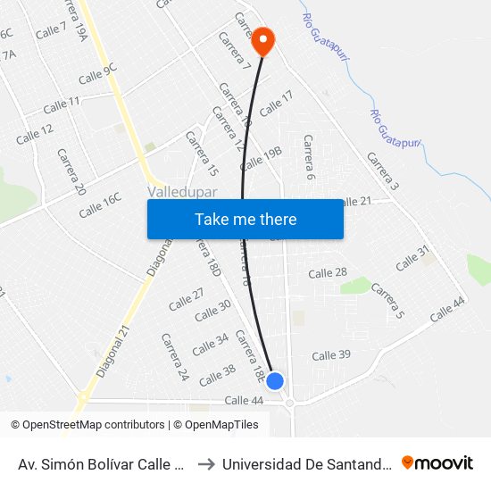 Av. Simón Bolívar Calle 42 to Universidad De Santander map