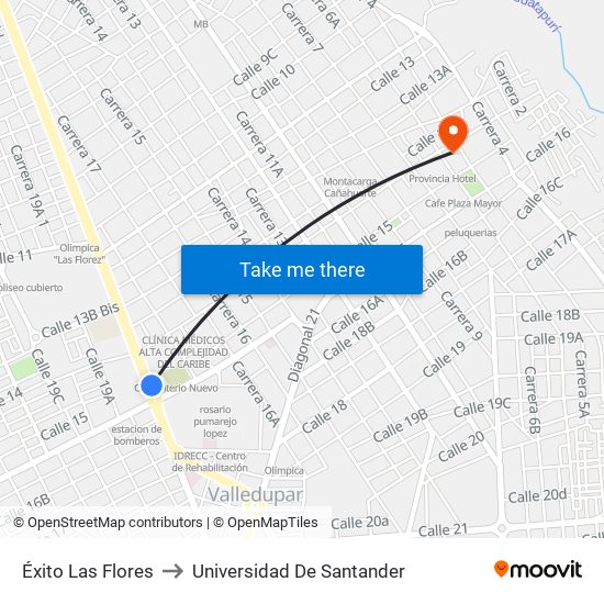 Éxito Las Flores to Universidad De Santander map