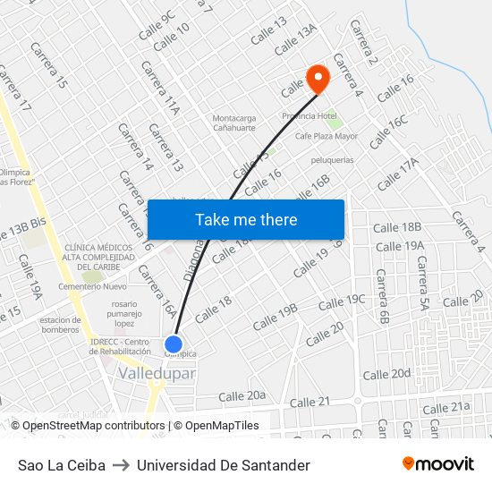 Sao La Ceiba to Universidad De Santander map