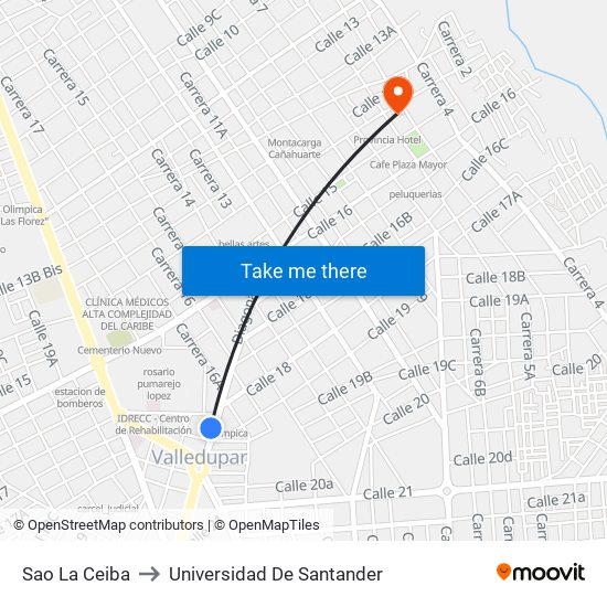 Sao La Ceiba to Universidad De Santander map