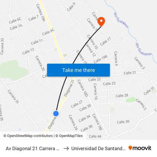 Av Diagonal 21 Carrera 27 to Universidad De Santander map