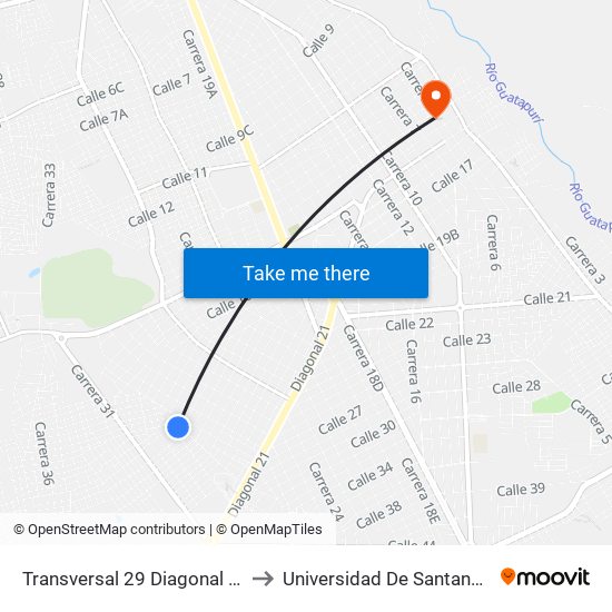 Transversal 29 Diagonal 18 to Universidad De Santander map