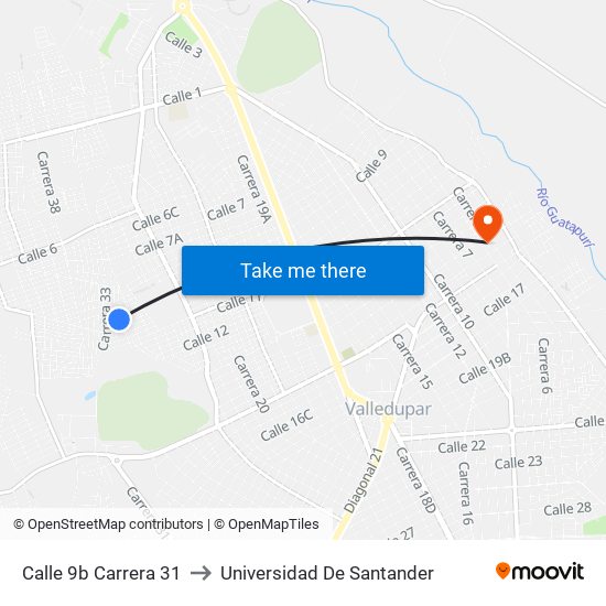 Calle 9b Carrera 31 to Universidad De Santander map