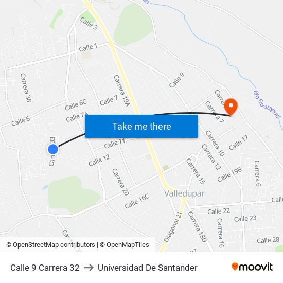 Calle 9 Carrera 32 to Universidad De Santander map