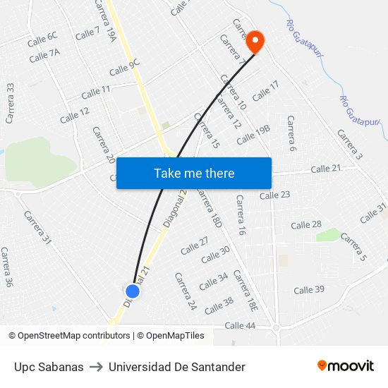 Upc Sabanas to Universidad De Santander map