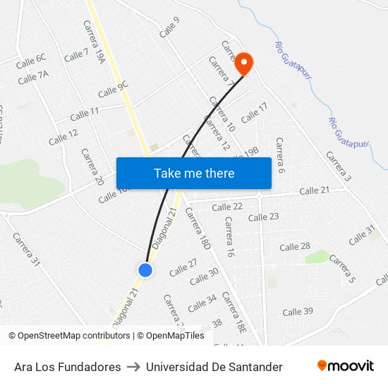Ara Los Fundadores to Universidad De Santander map