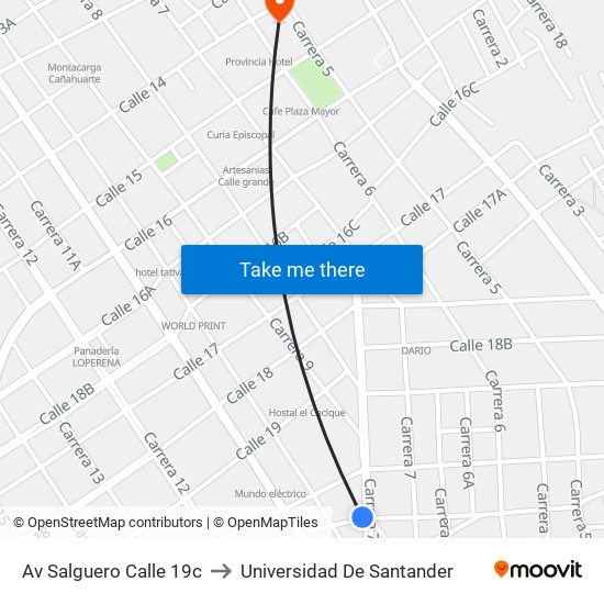 Av Salguero Calle 19c to Universidad De Santander map