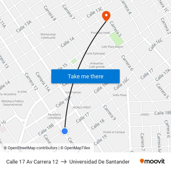 Calle 17 Av Carrera 12 to Universidad De Santander map