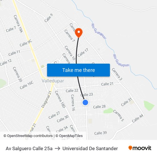 Av Salguero Calle 25a to Universidad De Santander map