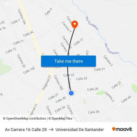 Av Carrera 16 Calle 28 to Universidad De Santander map