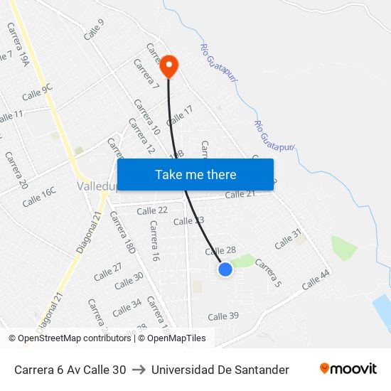 Carrera 6 Av Calle 30 to Universidad De Santander map