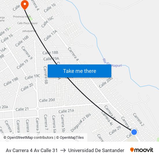 Av Carrera 4 Av Calle 31 to Universidad De Santander map