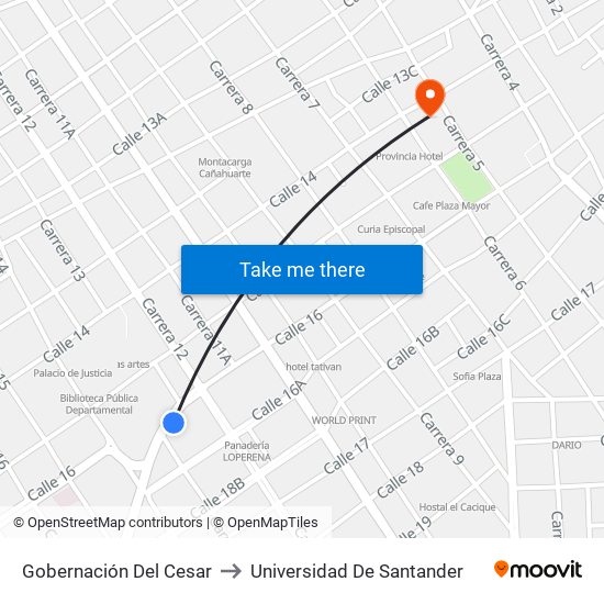 Gobernación Del Cesar to Universidad De Santander map