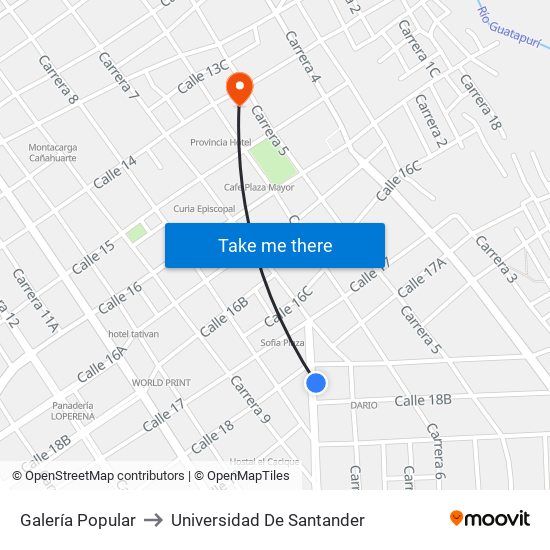 Galería Popular to Universidad De Santander map