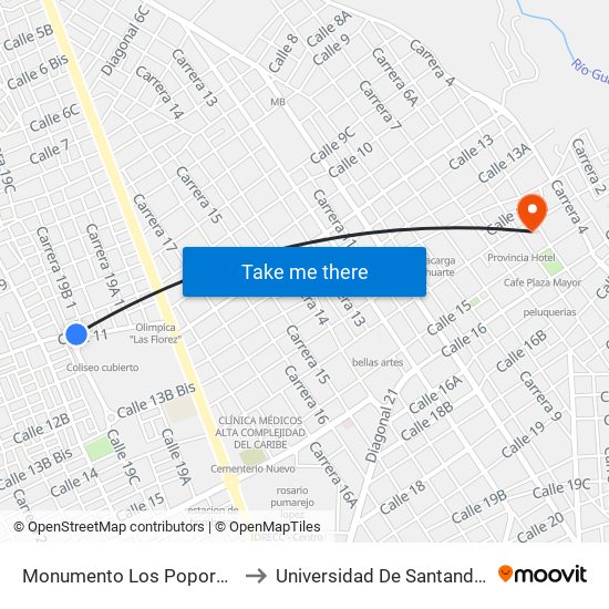 Monumento Los Poporos to Universidad De Santander map