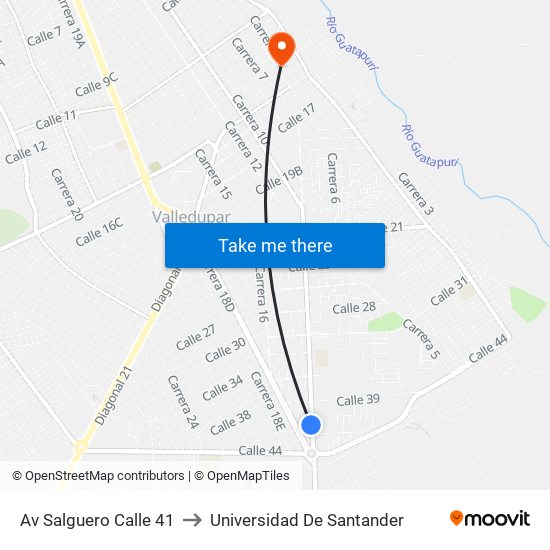 Av Salguero Calle 41 to Universidad De Santander map