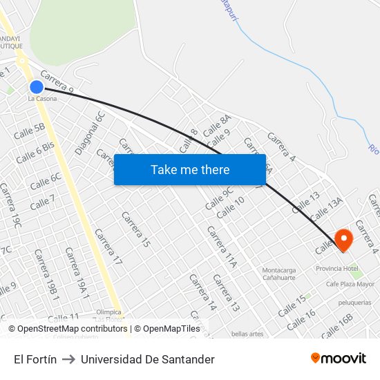 El Fortín to Universidad De Santander map