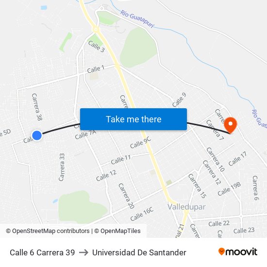 Calle 6 Carrera 39 to Universidad De Santander map